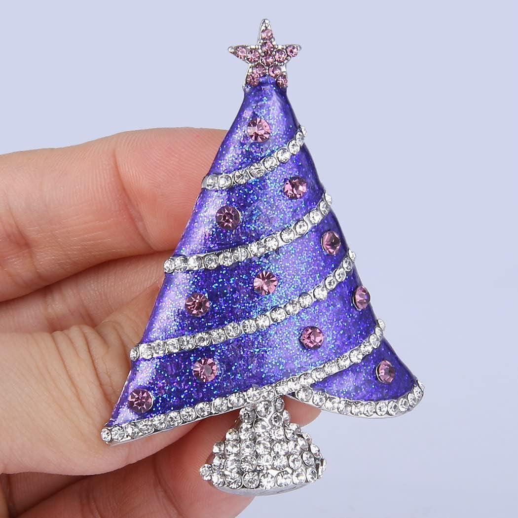 Austrian Crystal Enamel Shining Star Christmas Tree Brooch – Holiday Pin for Women, Girls, and Christmas Outfits