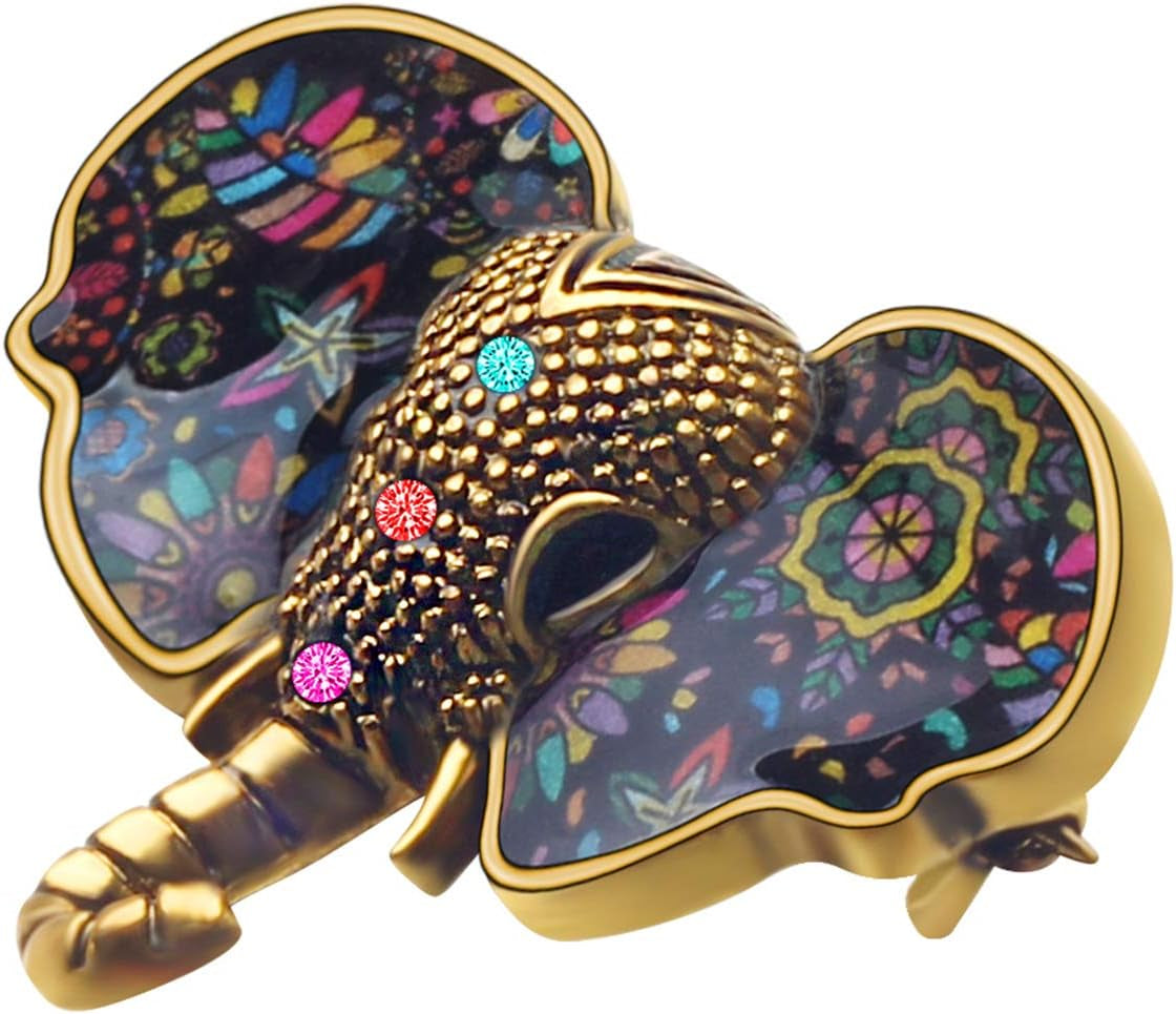 Metal Enamel Shiny Rhinestone Elephant Brooch – Elegant Animal Pin for Women & Teens