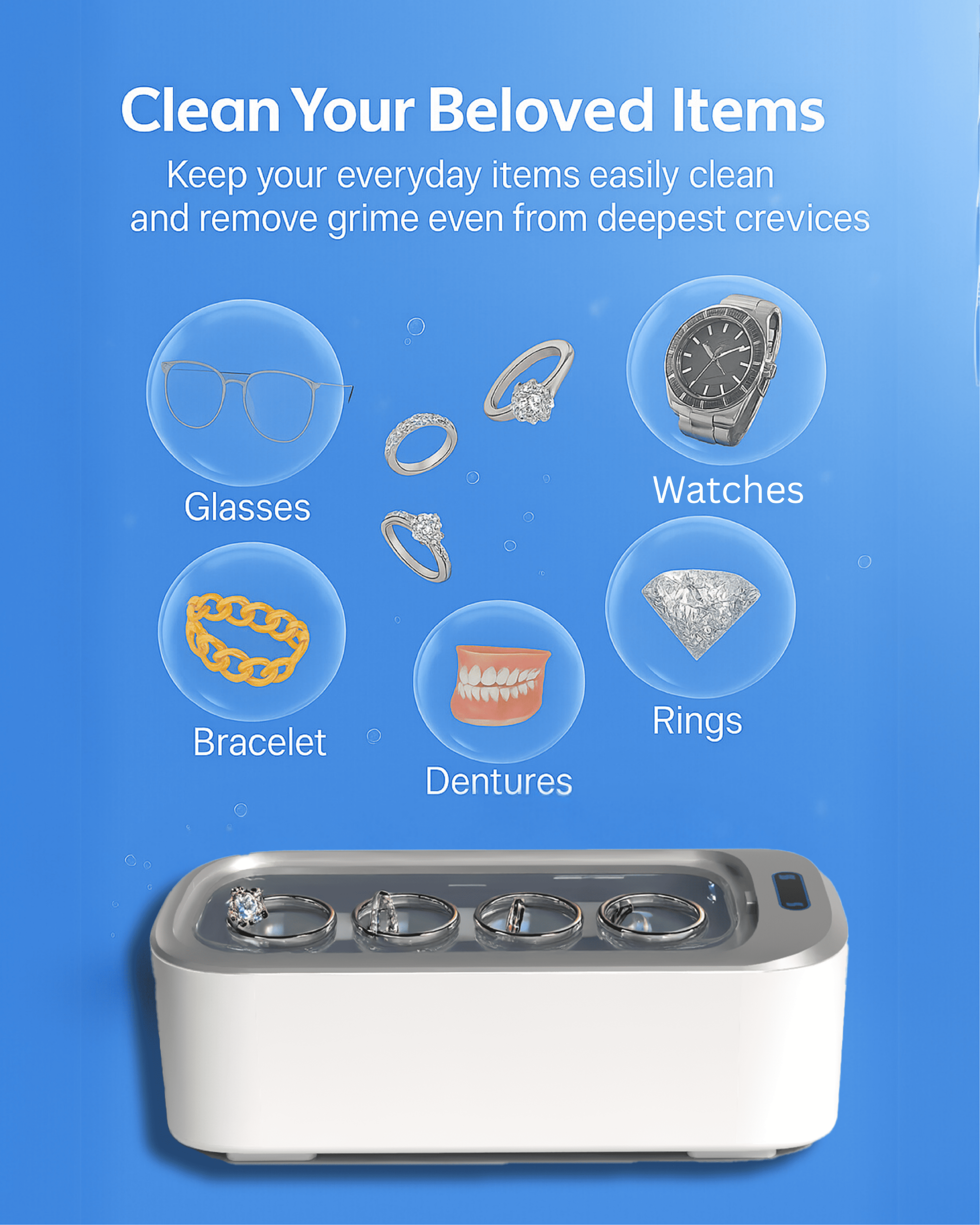 Ultrasonic Cleaner Set – 46kHz Portable Sonic Cleaning Machine with 18oz Clean Pod for Jewelry, Glasses, Watches, Dentures, and More