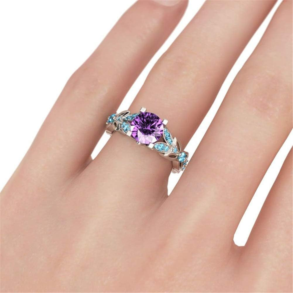 4.3 Carat Personalized Sterling Silver Butterfly Ring Set for Women – Purple Amethyst Round Cut Bridal Wedding Engagement Eternity Promise Rings