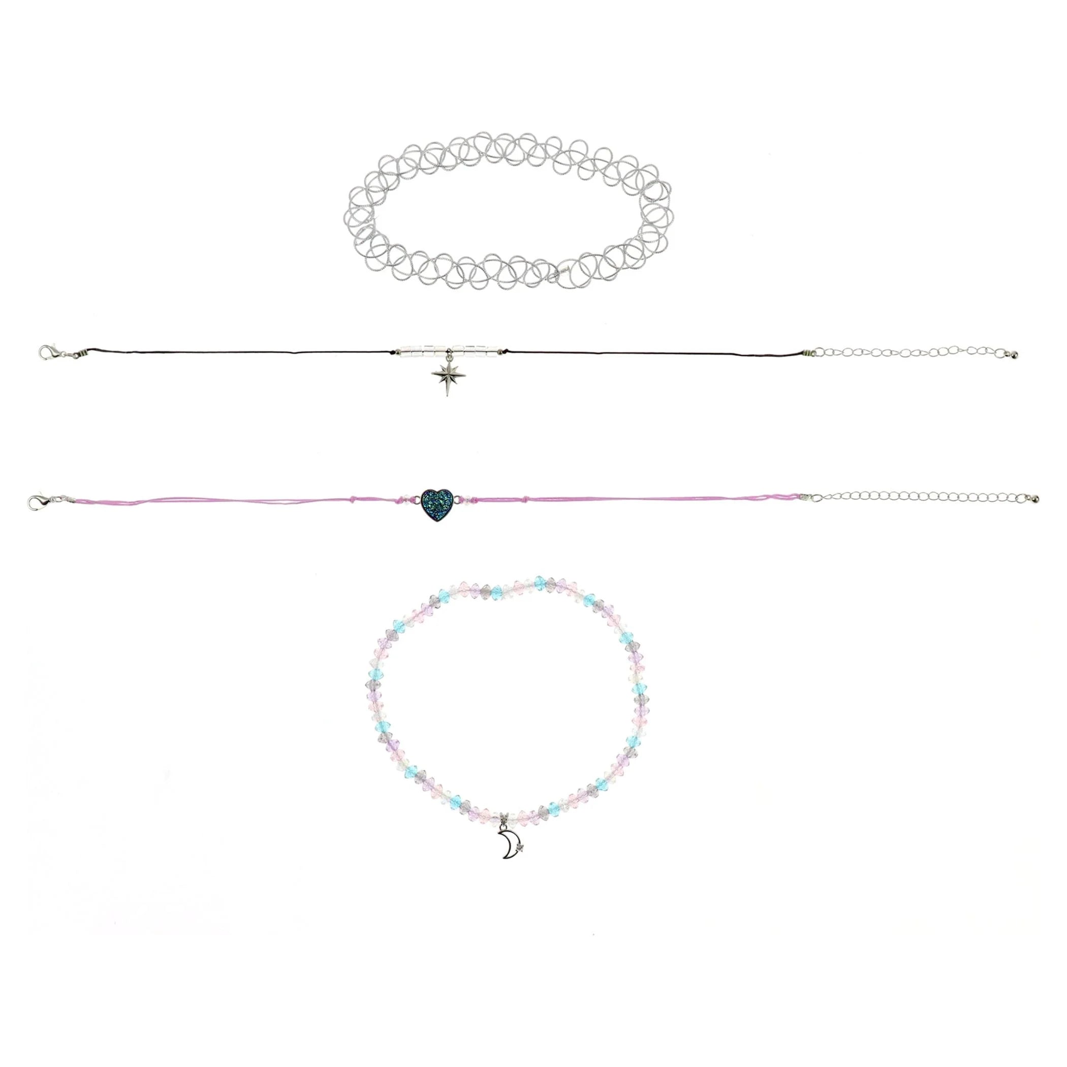 Kids Celestial Necklace & Choker Set – 4-Pack Rhodium-Plated Star & Moon Jewelry for Girls