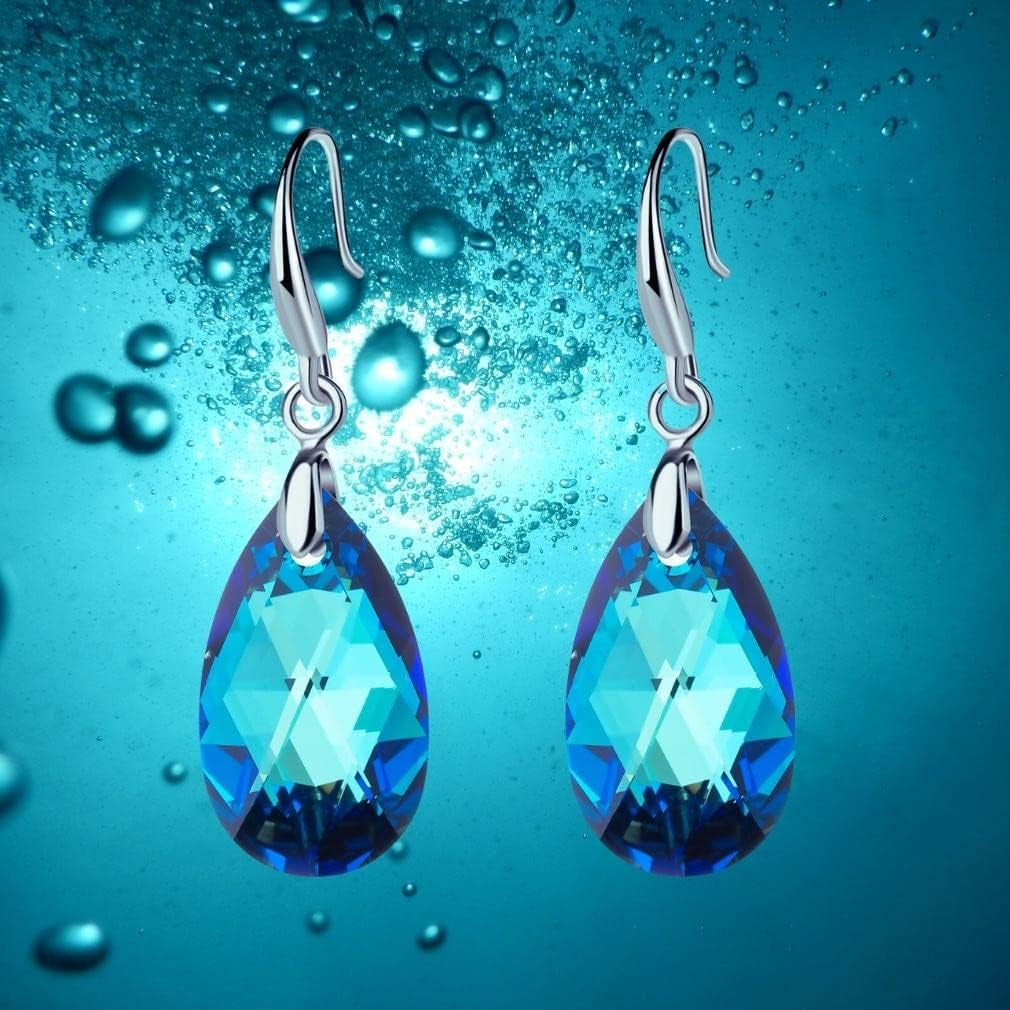 Austrian Crystal Teardrop Dangle Hook Earrings for Women – 14K Gold Plated, Hypoallergenic Jewelry