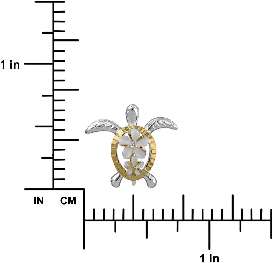 Sterling Silver Turtle & Plumeria Pendant Necklace – 16" + 2" Extender