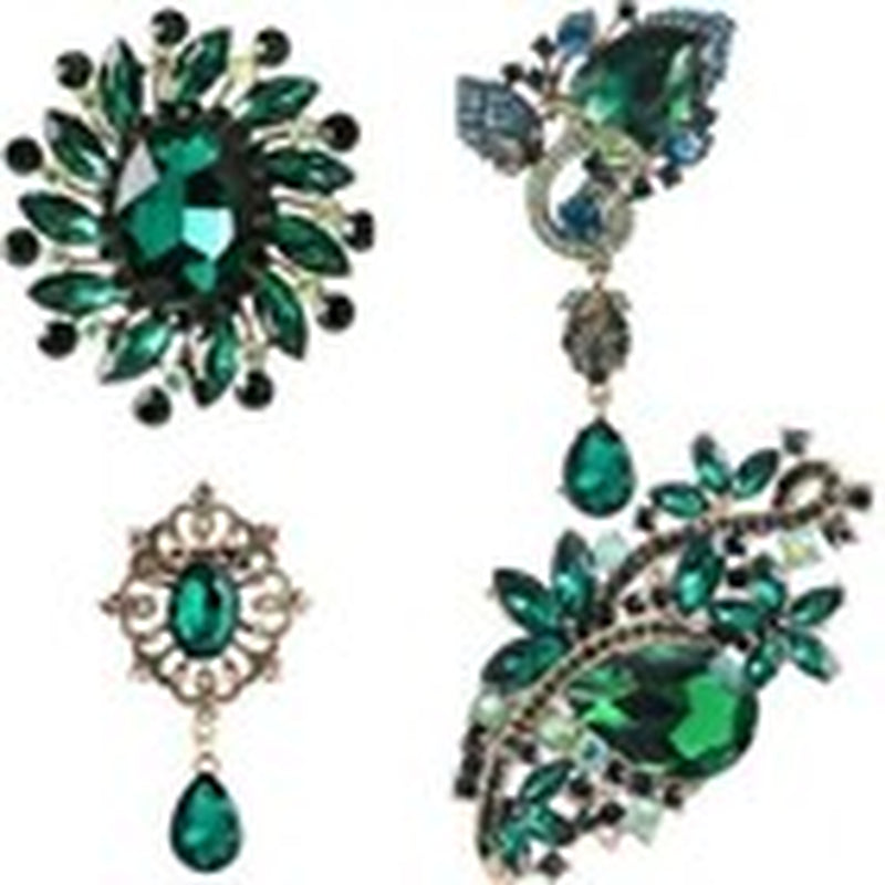 Ezing 4-Piece Large Rhinestone Crystal Brooch Set – Fashion Green Statement Pins