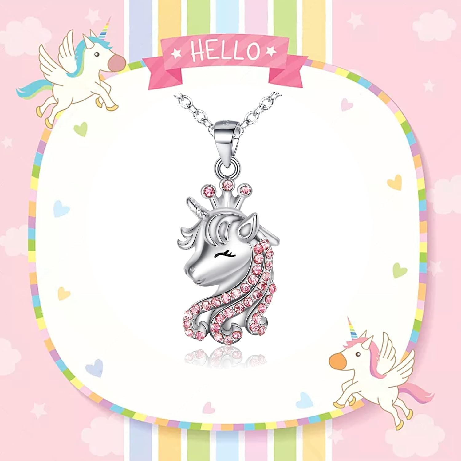 CZ Crown Unicorn Pendant | Sparkling Christmas Jewelry Gifts | Birthday Gift for Daughter or Granddaughter