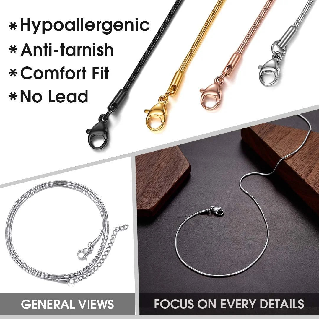 1.0mm Thin Stainless Steel Snake Chain Necklace – Silver Tone, Lobster Clasp, 18"–30" Unisex Jewelry Gift for Men & Women