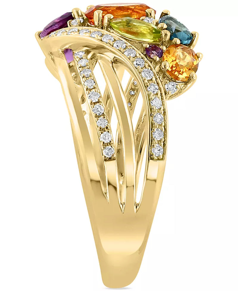 💍 EFFY® Multi-Gemstone & Diamond Cluster Statement Ring in 14K Gold Elegant Fine Jewelry for Women | Total Gem Weight: 1-3/4 Ct. T.W. Gemstones & 1/4 Ct. T.W. Diamonds