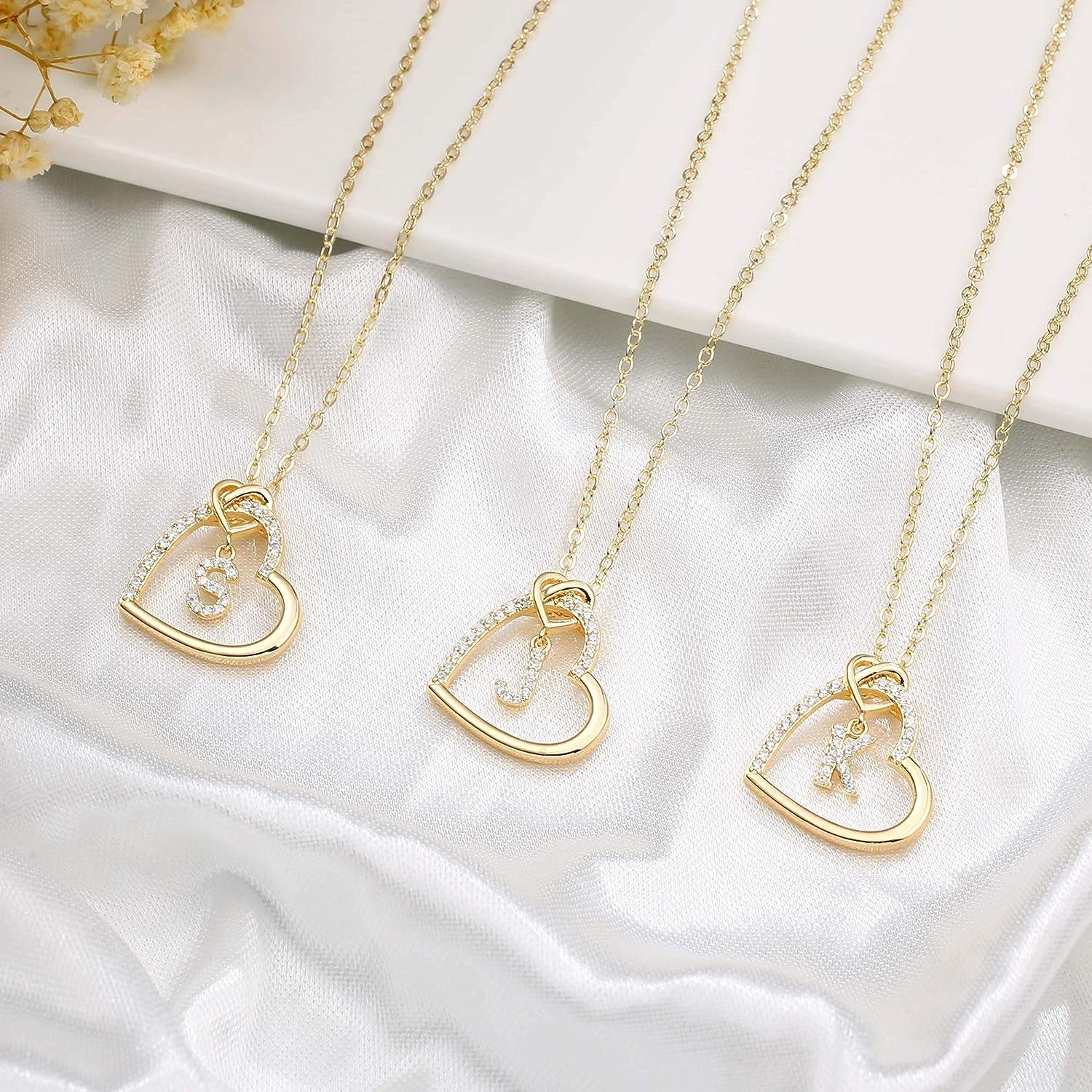 14K Gold Plated Heart Initial Necklace – Dainty Cubic Zirconia Pendant for Girls, Teens & Women (A–Z)
