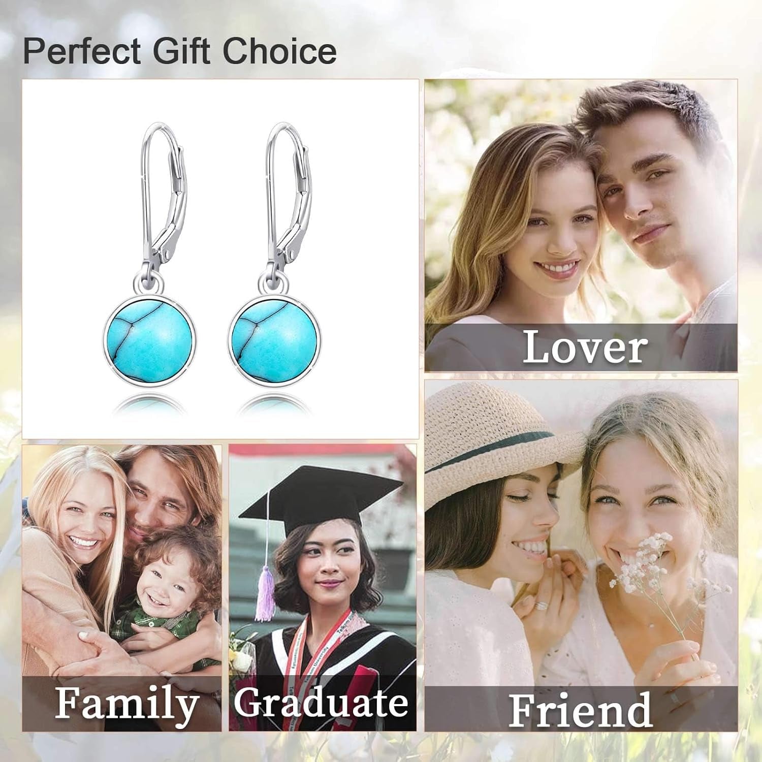 Turquoise Small Hoops Earrings – 925 Sterling Silver Huggie Earrings for Sensitive Ears, Jewelry Gift for Women