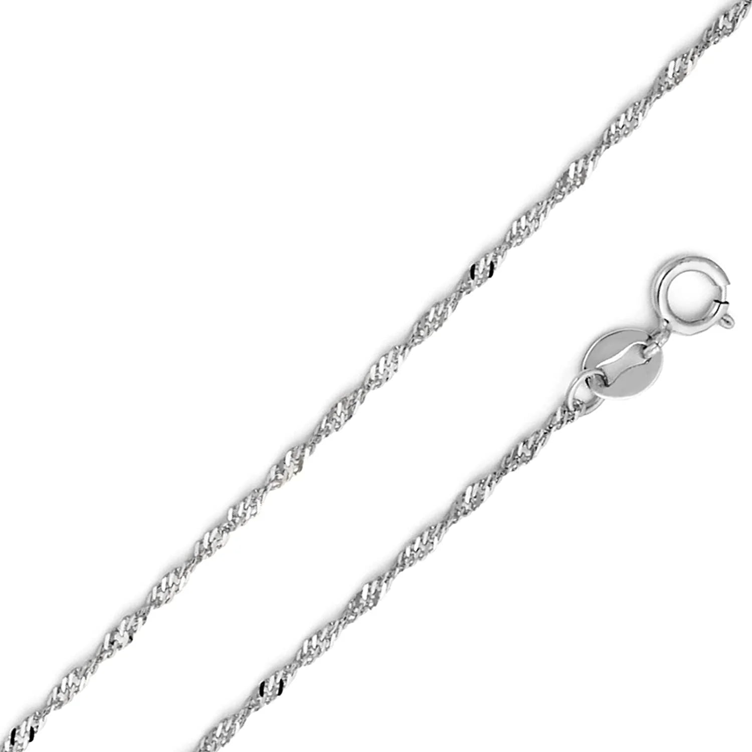 14K White Gold Cross Pendant Necklace with Singapore Chain – Religious Jewelry, 18mm x 15mm