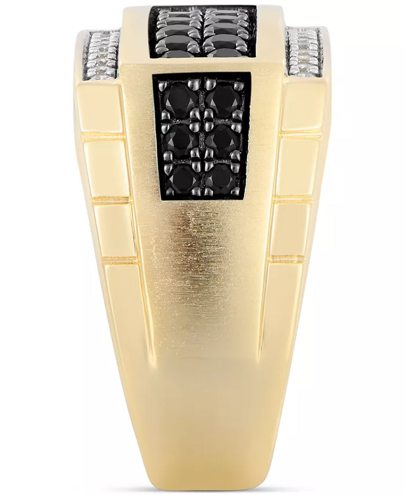 💎 Men’s Black & White Diamond Square Cluster Ring (1 Ct. T.W.) in 10K Gold
