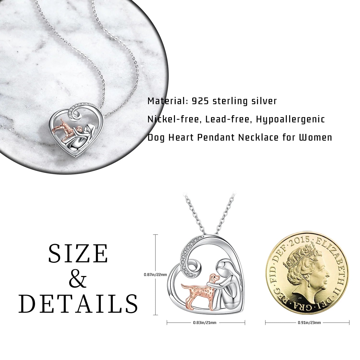 Heart Dog Pendant Necklace – 925 Sterling Silver