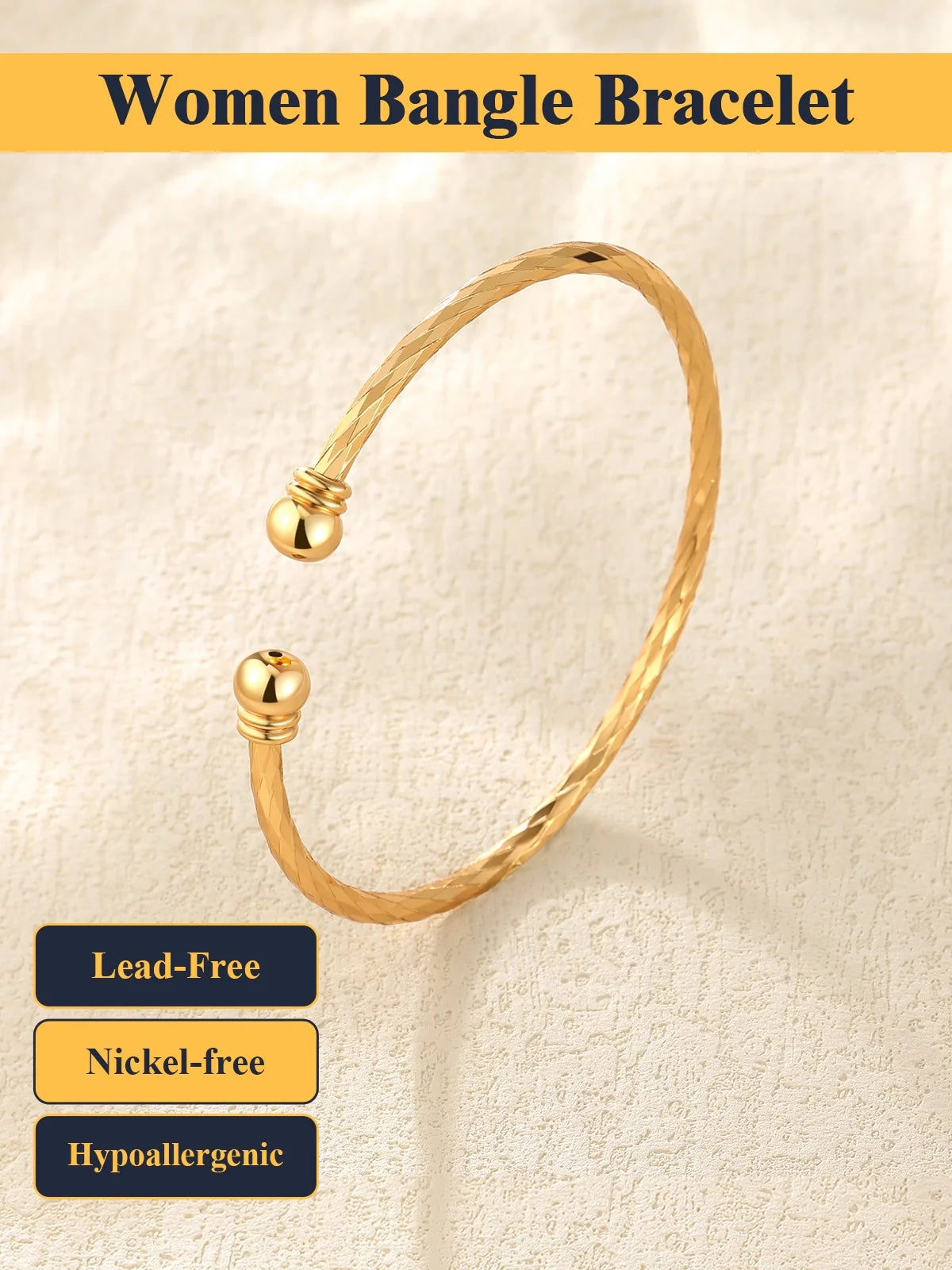 Twisted Gold Open Cuff Bracelet for Women – Fashion Solid Bangle Jewelry, Elegant Gift for Birthday & Christmas