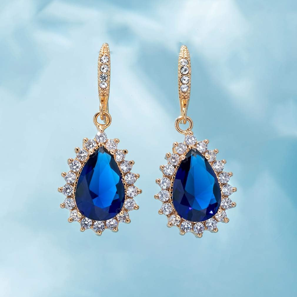 Austrian Crystal Halo Teardrop Dangle Earrings for Women – 14K Rose Gold Plated, Hypoallergenic Jewelry