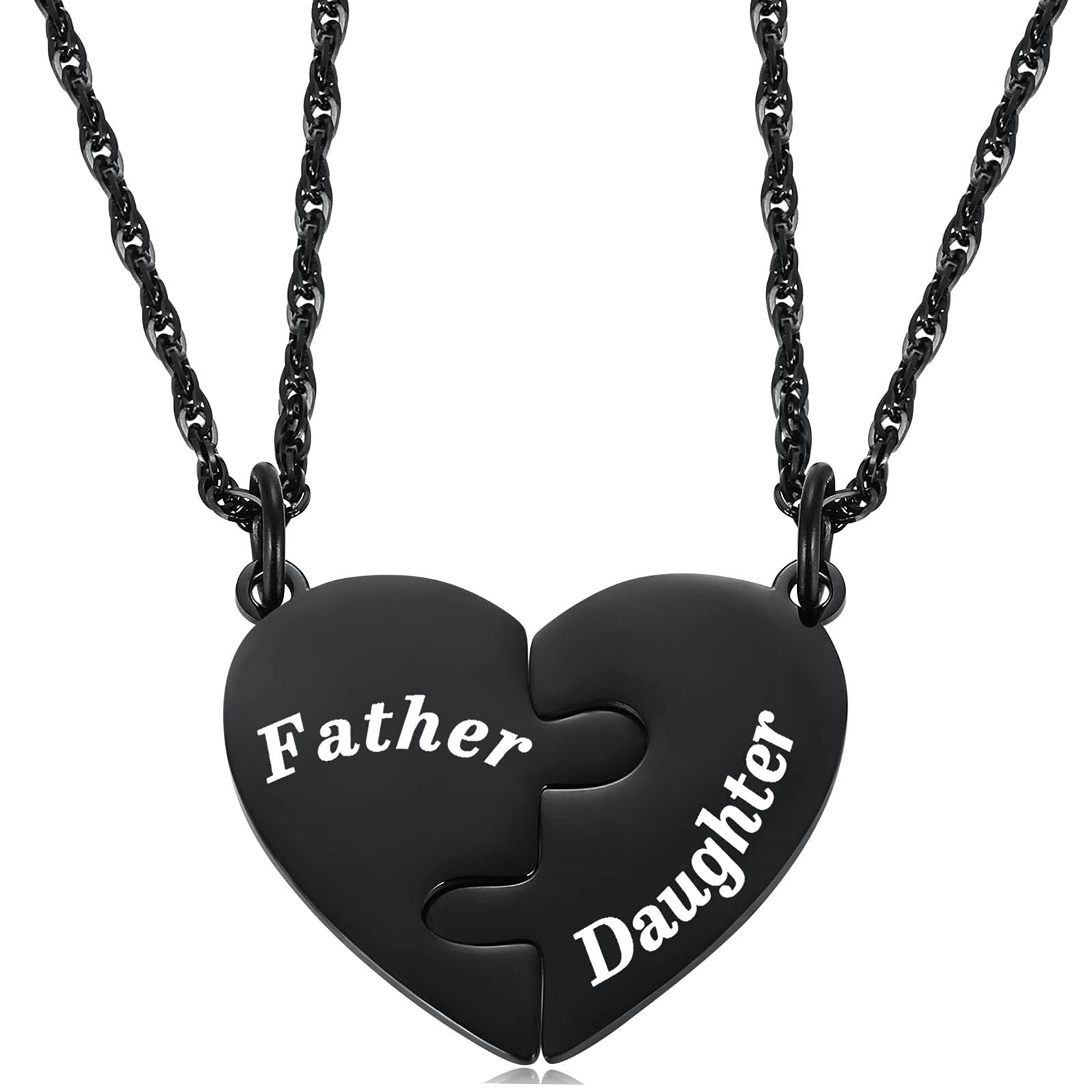 💞 Father and Daughter Heart Matching Necklace Set for 2 – Stainless Steel Pendant Necklace | Daughter to Dad Gift