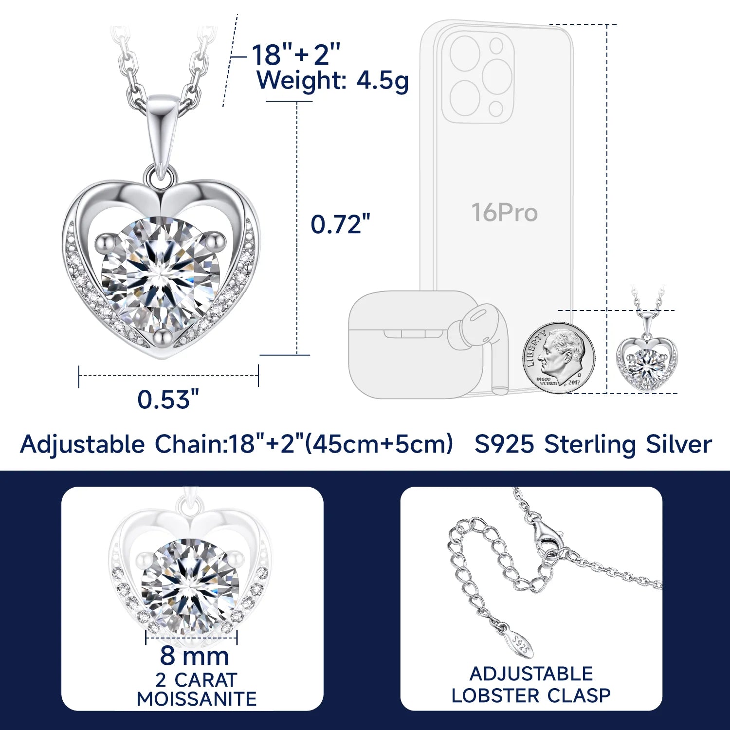 ๐ 1 Carat Moissanite Heart Pendant Necklace for Women โ 925 Sterling Silver Romantic Jewelry Gift for Her