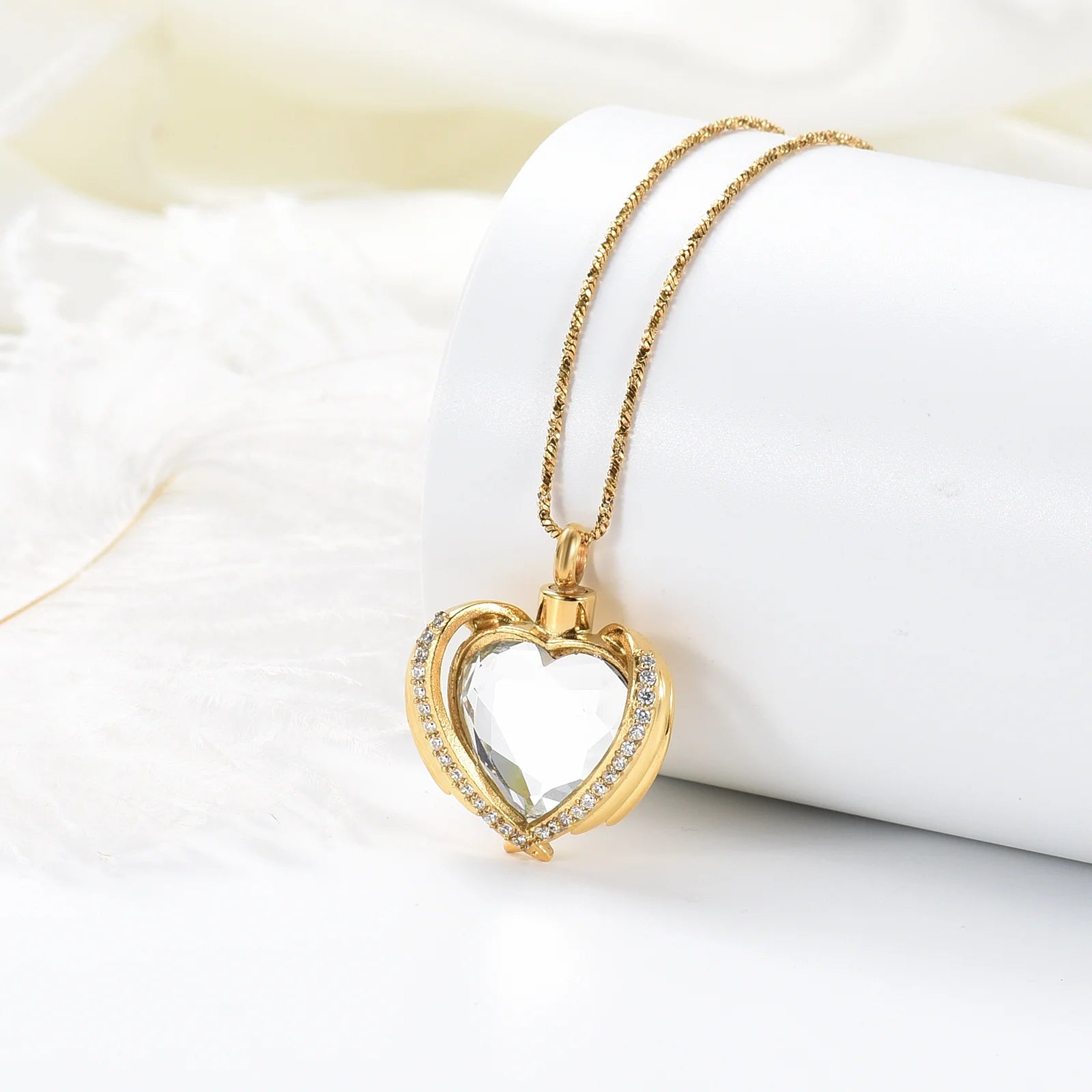 Angel Wing Heart Cremation Urn Necklace – Birthstone Memorial Locket for Human Ashes | Keepsake Jewelry for Women