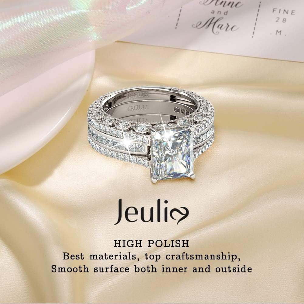 5.2 Carat Radiant Cut Engagement & Wedding Ring Set for Women – 925 Sterling Silver with Side Stones – CZ Promise & Anniversary Rings