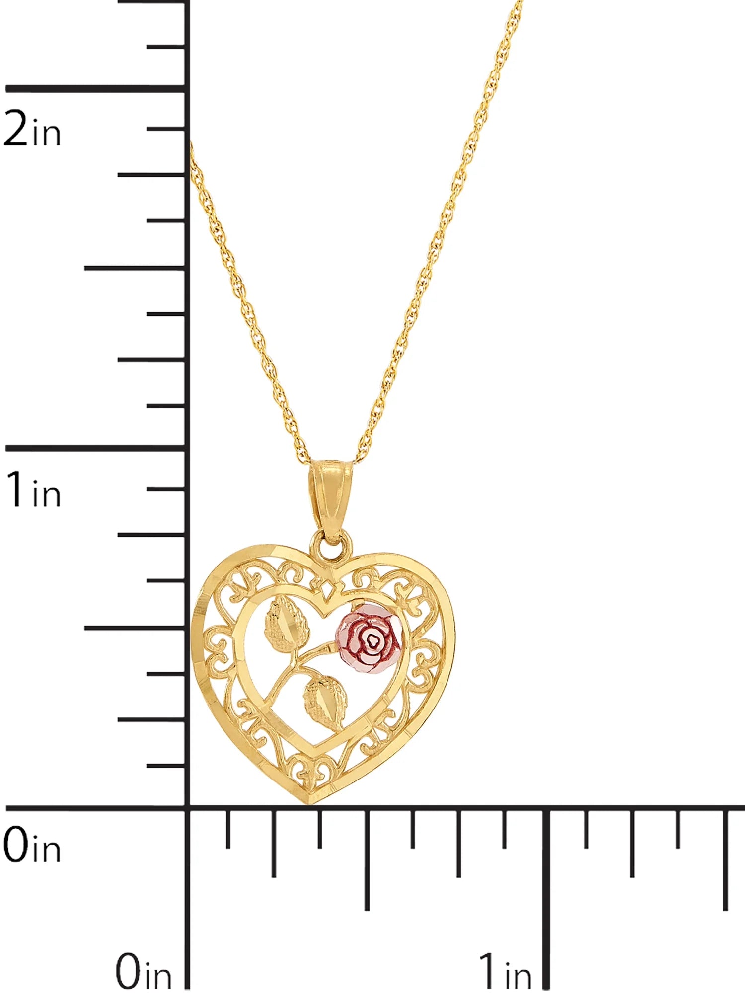 10K Two-Tone Gold Heart Flower Pendant Necklace – 18" Gold-Filled Chain