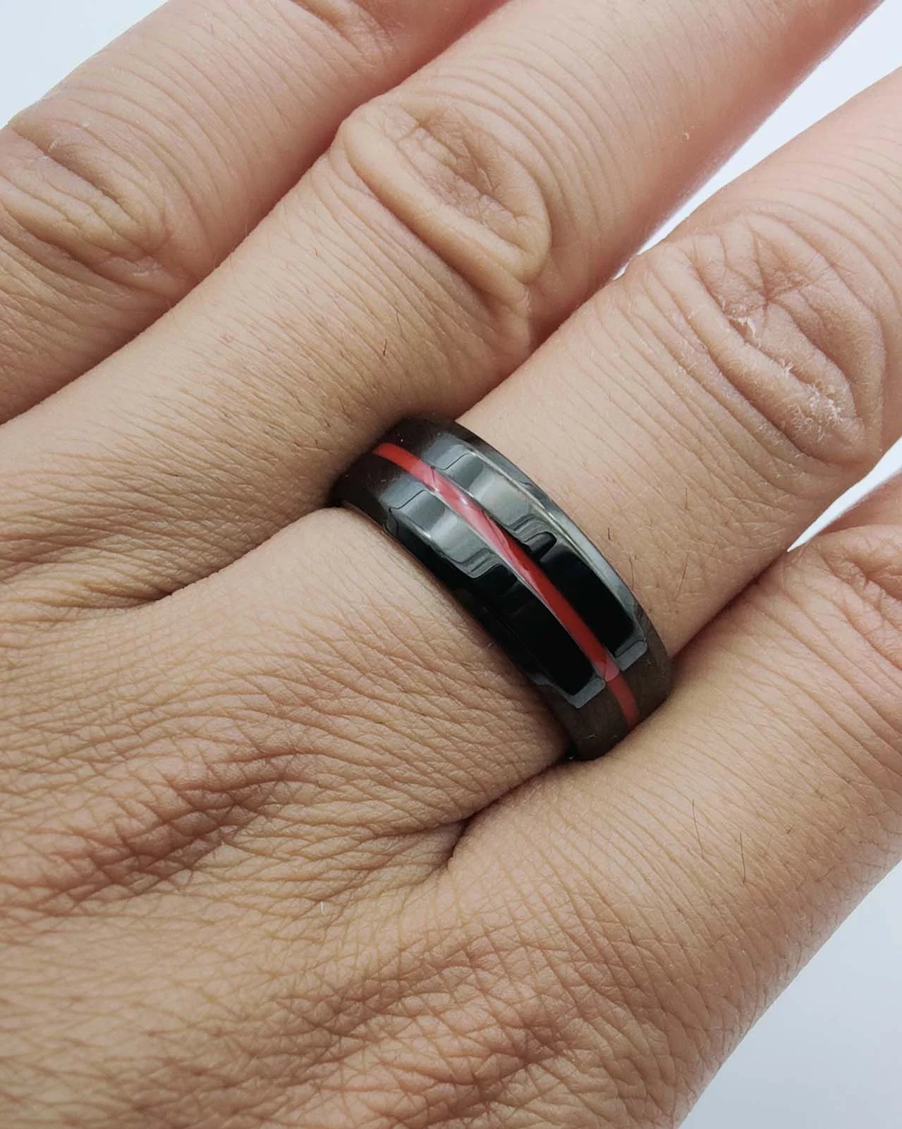 Matching Couple Rings Black Gold Plated 1CT Red CZ Wedding Ring Set – Titanium Men’s Band & Women’s Ring