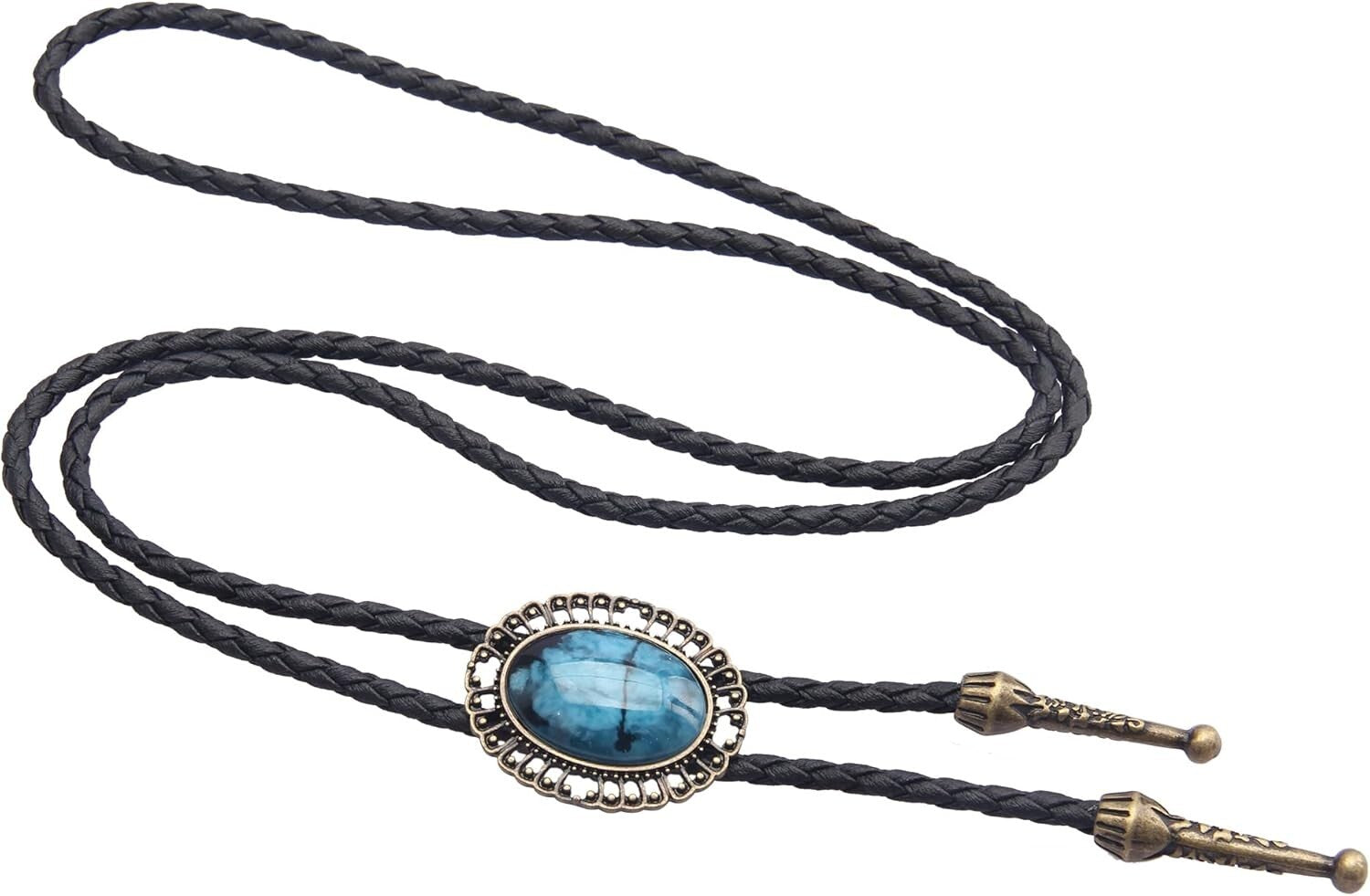 Western Leather Bolo Tie – Native American Style Adjustable Cowgirl Necklace