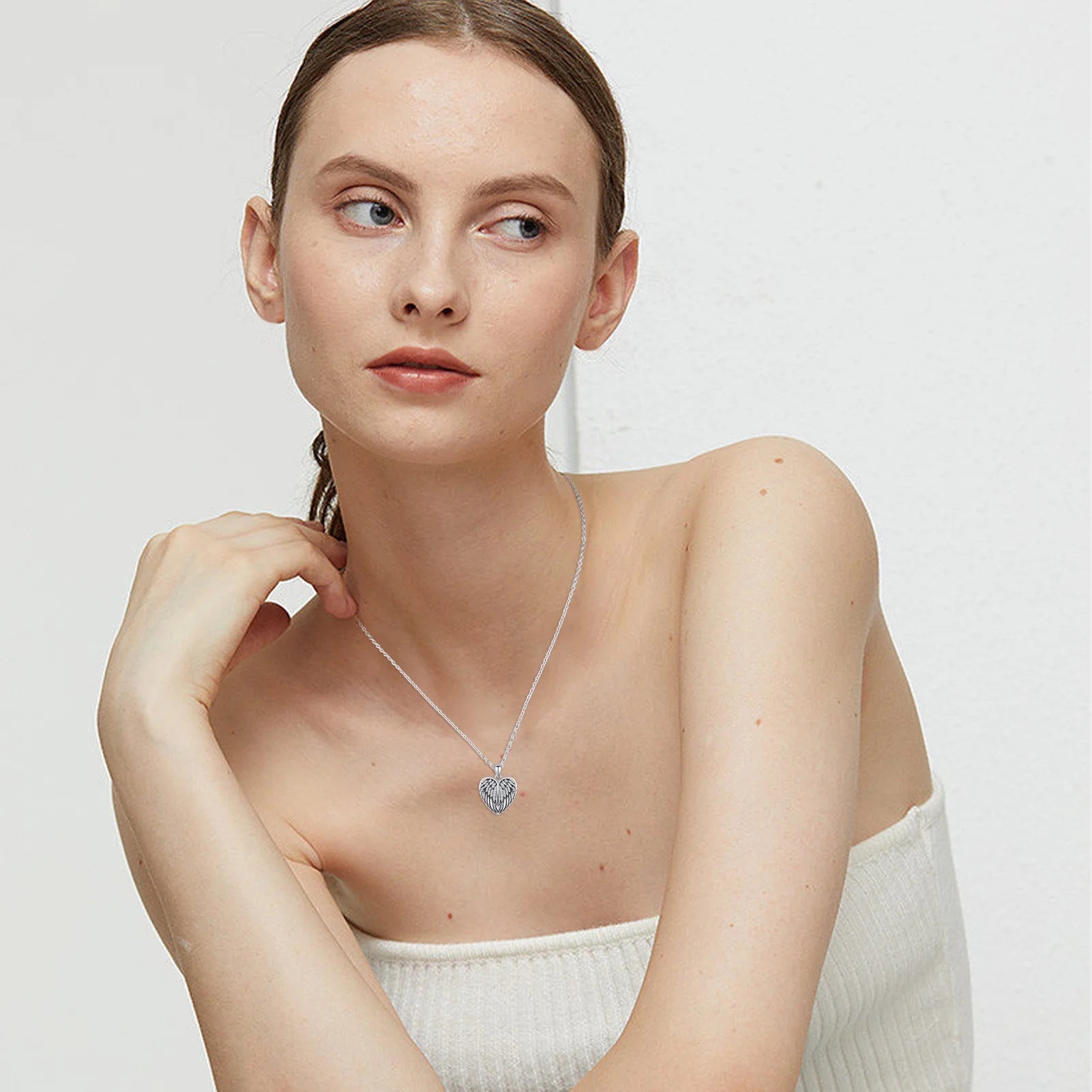 Angel Wings Heart Locket Necklace – 925 Sterling Silver Memorial Jewelry for Women