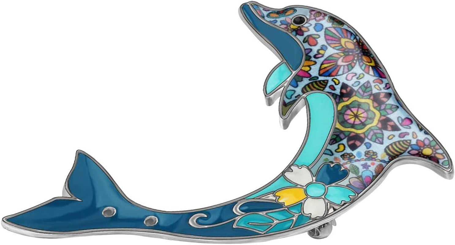 🐬 Cute Floral Enamel Dolphin Brooch – Dainty Pin for Women & Girls
