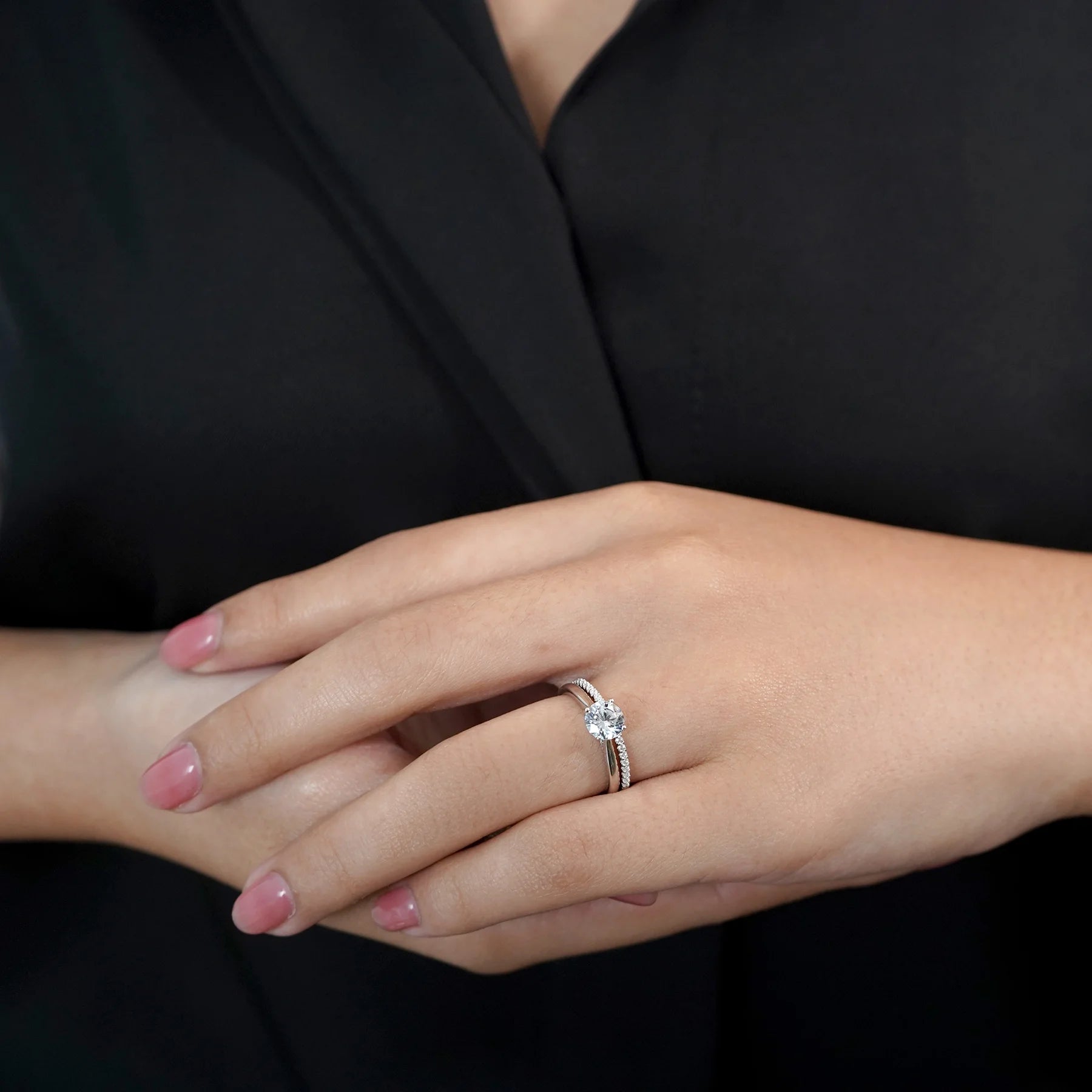 1.25 Ct Round Cut Moissanite Wedding & Engagement Ring Set – 18K White Gold over Silver