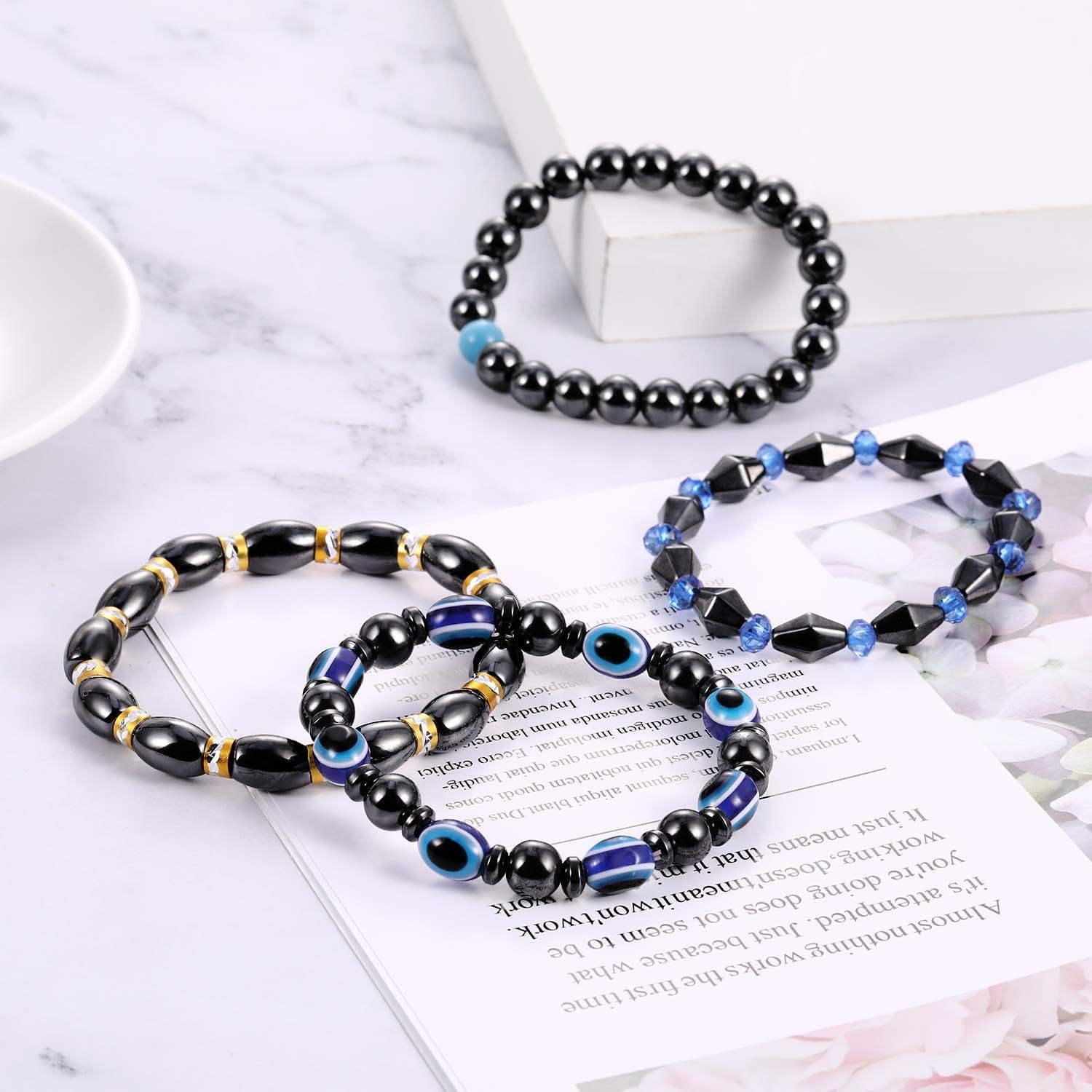 10 Pieces Magnetic Hematite Bracelets for Men & Women – Natural Stone Beaded Bracelets, Unisex Magnetic Therapy Bracelets in 10 Unique Styles
