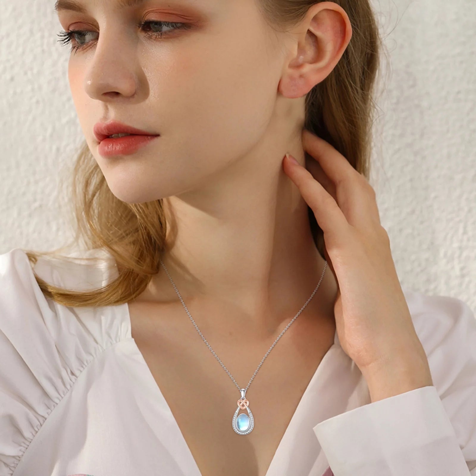 Moonstone Teardrop Necklace – 925 Sterling Silver Pendant for Women, Mom, Daughter, Niece, Wife – Birthday Jewelry Gift