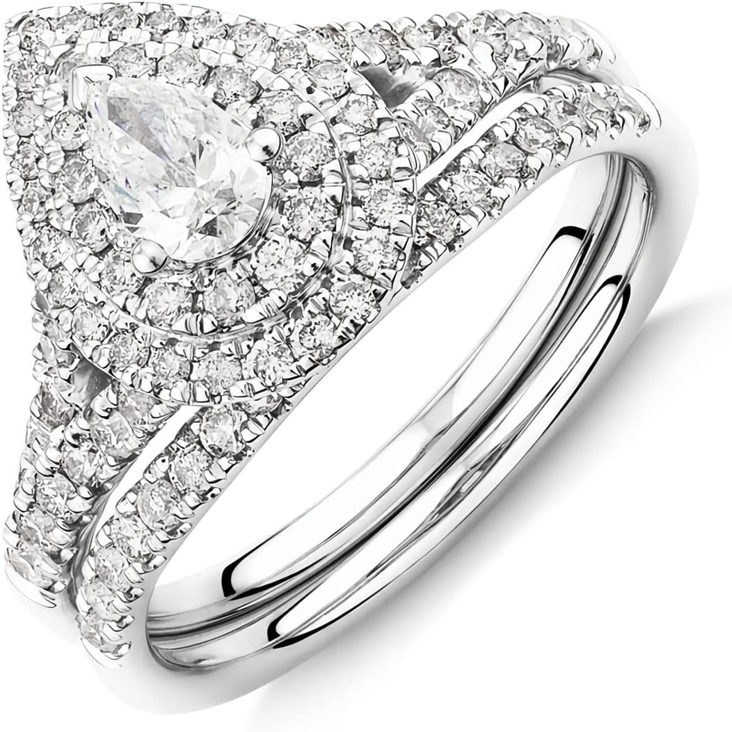 1 Carat Moissanite Bridal Set – Platinum Plated 925 Sterling Silver Engagement Rings for Women | Sparkling Moissanite Wedding Ring Set