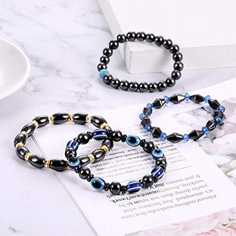 10 Pieces Magnetic Hematite Bracelets for Men & Women – Natural Stone Beaded Bracelets, Unisex Magnetic Therapy Bracelets in 10 Unique Styles