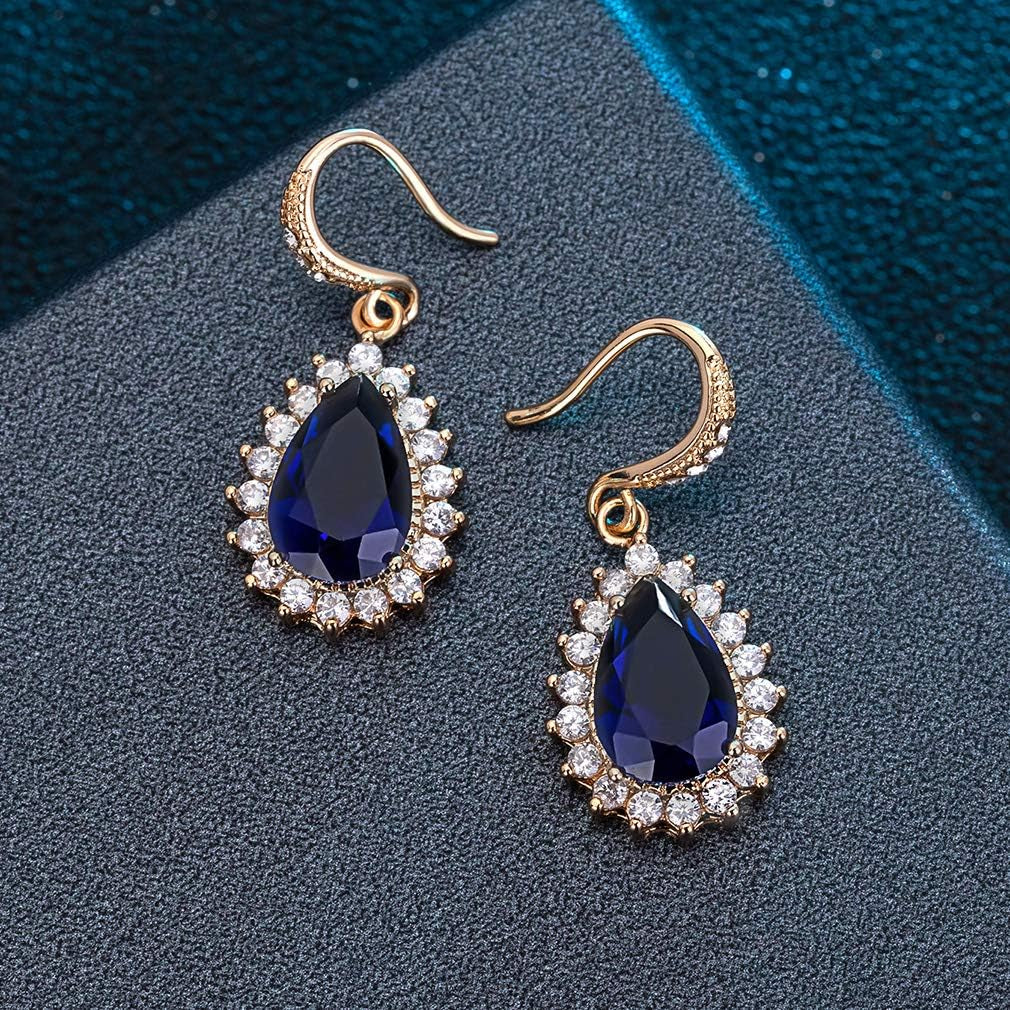 Austrian Crystal Halo Teardrop Dangle Earrings for Women – 14K Rose Gold Plated, Hypoallergenic Jewelry