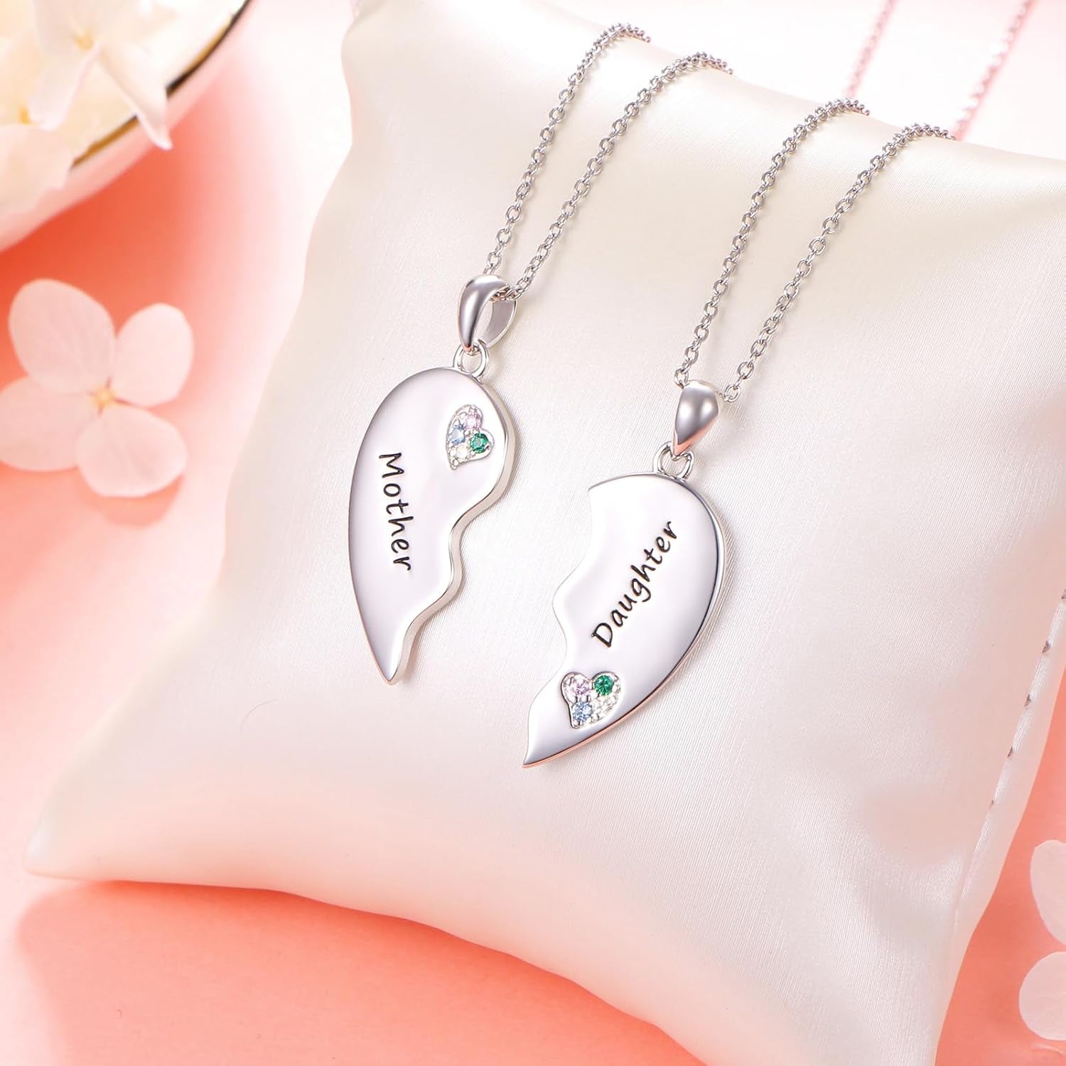 Sterling Silver Twin Heart Necklace – Matching Sister, Mother-Daughter, Friends & Family Necklaces | Heart Halves for Meaningful Bonds