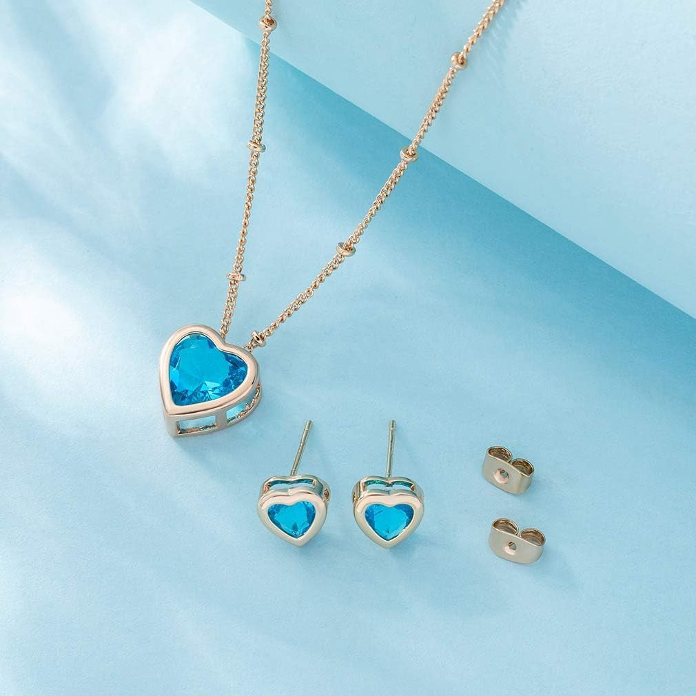 Austrian Crystal Heart Pendant Necklace & Earrings Set – 14K Gold Plated Hypoallergenic Jewelry for Women