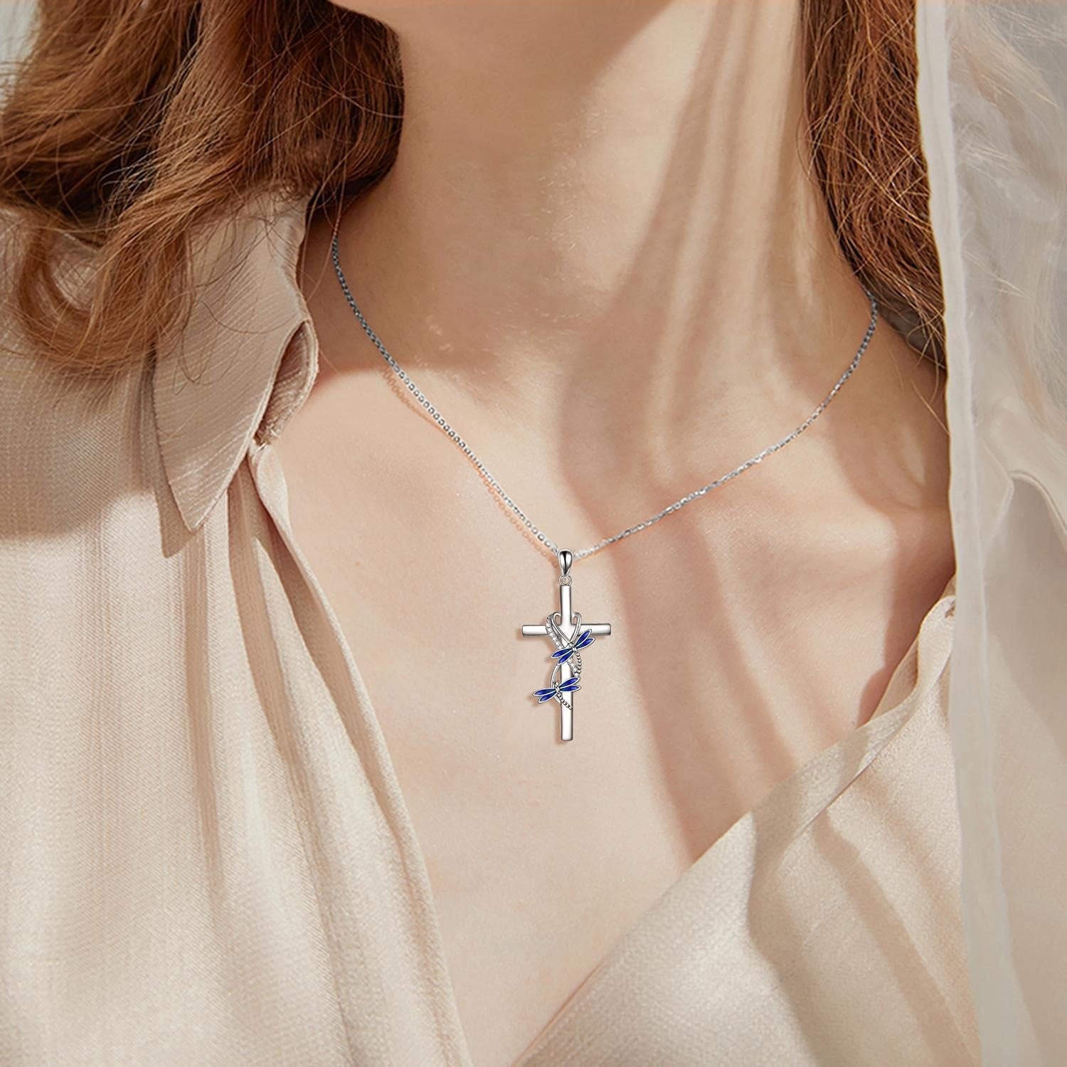 Cross Necklace for Women 925 Sterling Silver Cross Pendant Necklace Animal Jewelry Christmas Gifts for Women Mother Grandma
