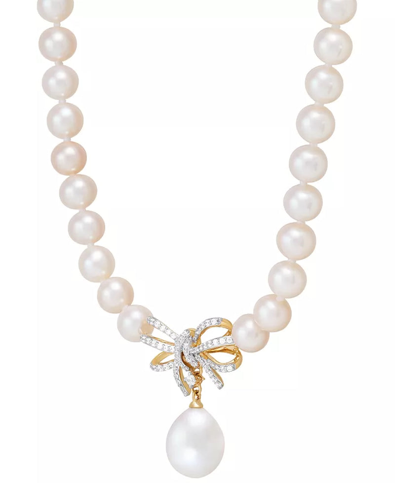 Cultured Freshwater Pearl & Diamond Ribbon Collar Necklace – 1/5 Ct. T.W., 10K Gold, 17"