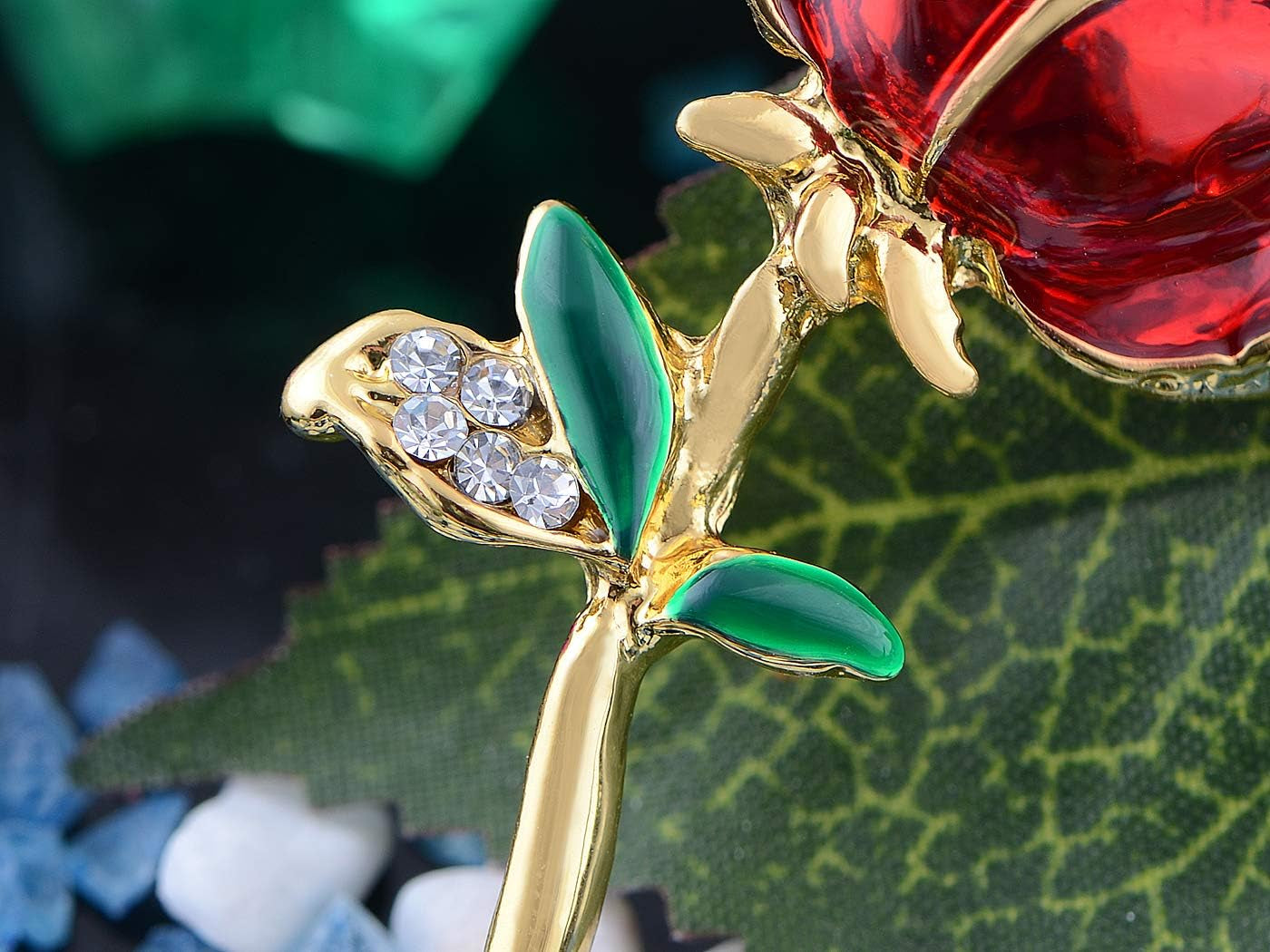 Women’s Belle Red, White & Purple Rose Flower Enamel Crystal Rhinestone Brooch – Gold-Tone Elegant Pin