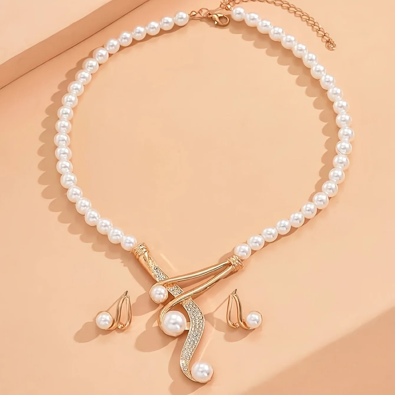 💎 Pearl Necklace & Earrings Set for Women White Cultured Pearl Jewelry Set with Gold Clasp | Elegant Wedding, Prom & Party Jewelry (18" Necklace + 0.67" Earrings)