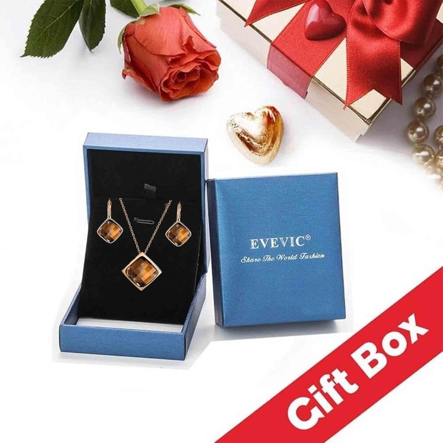 Square Austrian Crystal Necklace & Earrings Set for Women – 18K Gold Plated Hypoallergenic Fashion Jewelry