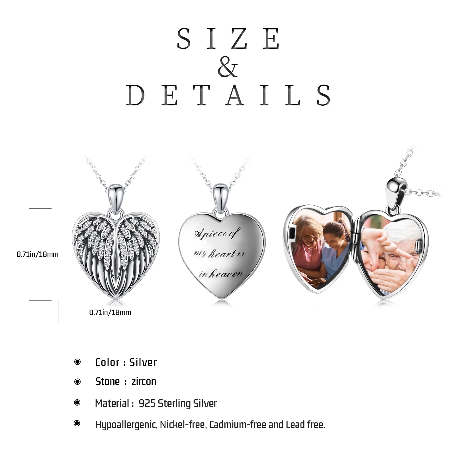Angel Wings Heart Locket Necklace – 925 Sterling Silver Memorial Jewelry for Women