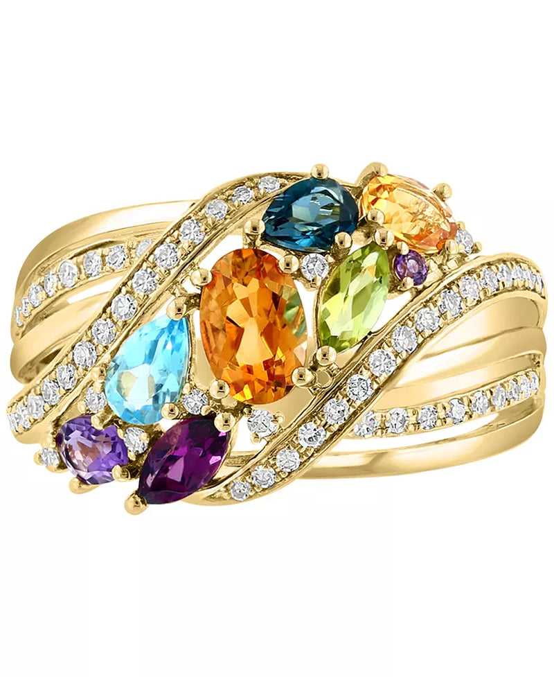 💍 EFFY® Multi-Gemstone & Diamond Cluster Statement Ring in 14K Gold Elegant Fine Jewelry for Women | Total Gem Weight: 1-3/4 Ct. T.W. Gemstones & 1/4 Ct. T.W. Diamonds