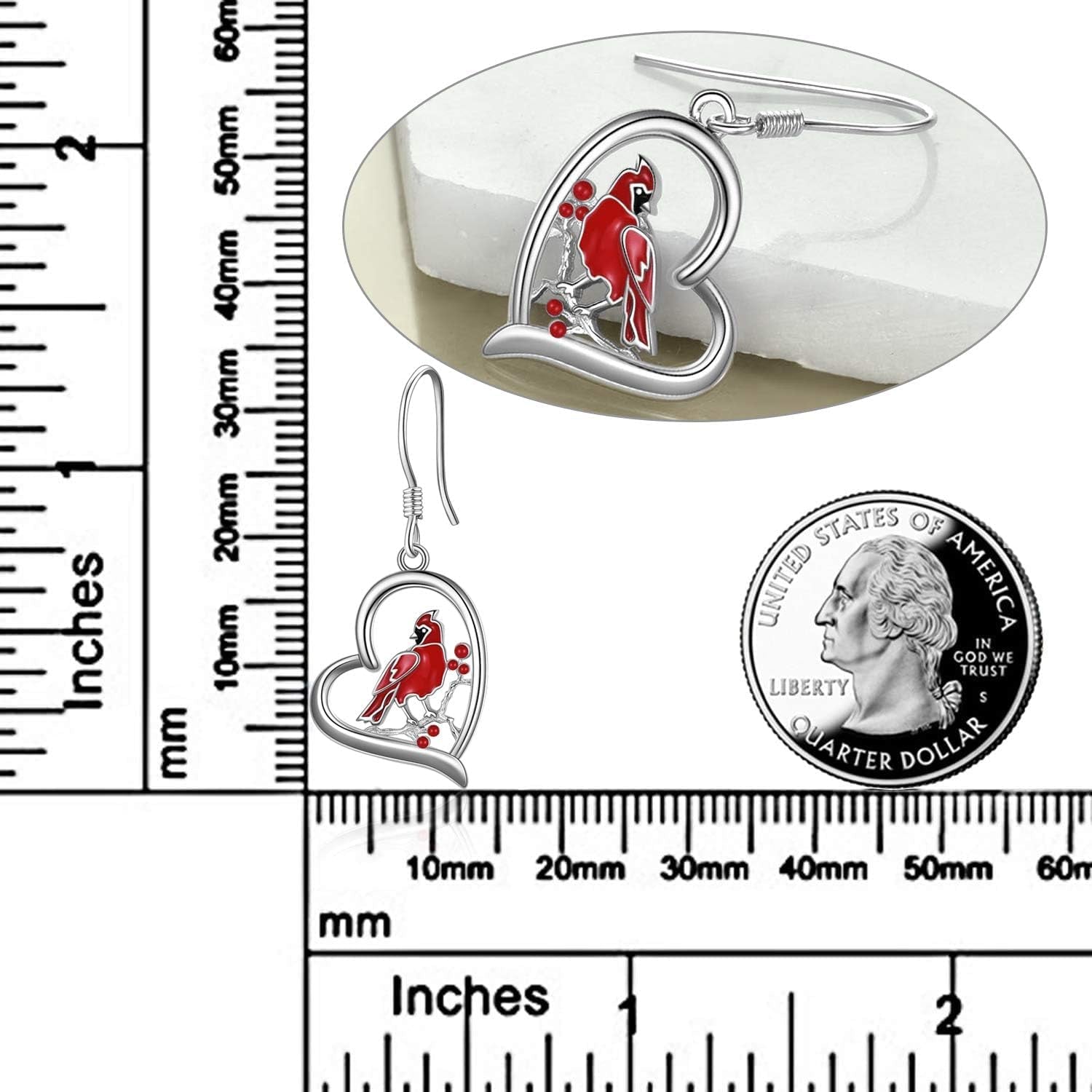 Cardinal Dangle Earrings – Sterling Silver Animal Jewelry Gift for Women