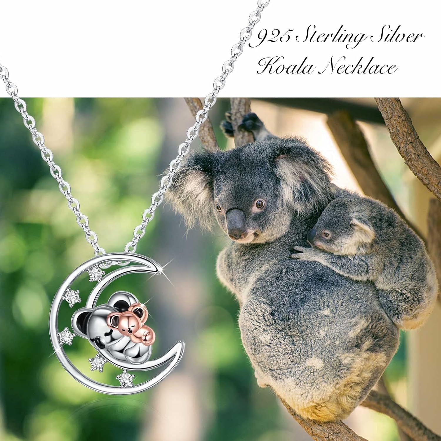 Mother Daughter Koala Bear Necklace – 925 Sterling Silver Animal Pendant Jewelry Gift for Women & Girls