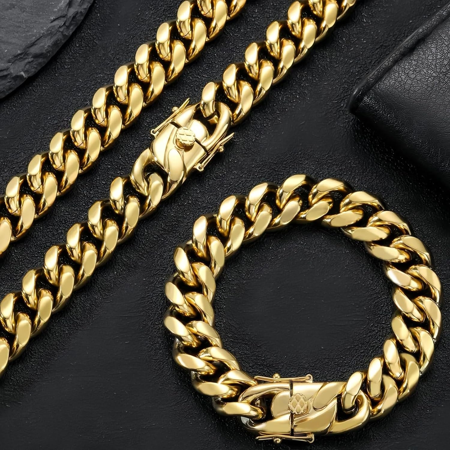 Miami Cuban Link Chain for Men – 15mm 18K Gold Stainless Steel Curb Necklace, Hip Hop Jewelry