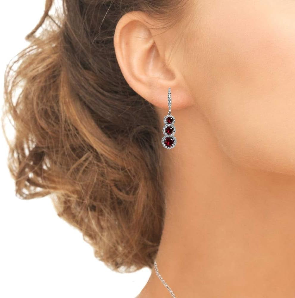 Sterling Silver Journey Halo 3-Stone Dangle Leverback Earrings – Genuine & Synthetic Gemstones for Women