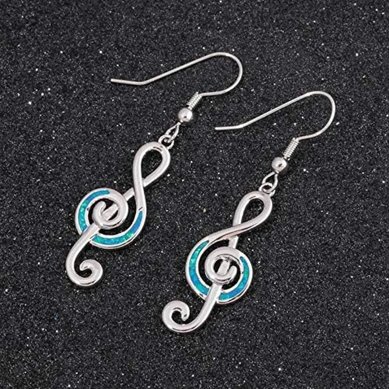 Opal Dangle Drop Earrings – 18K White Gold Plated, Note/Bar/Cat Gemstone Design for Women & Girls