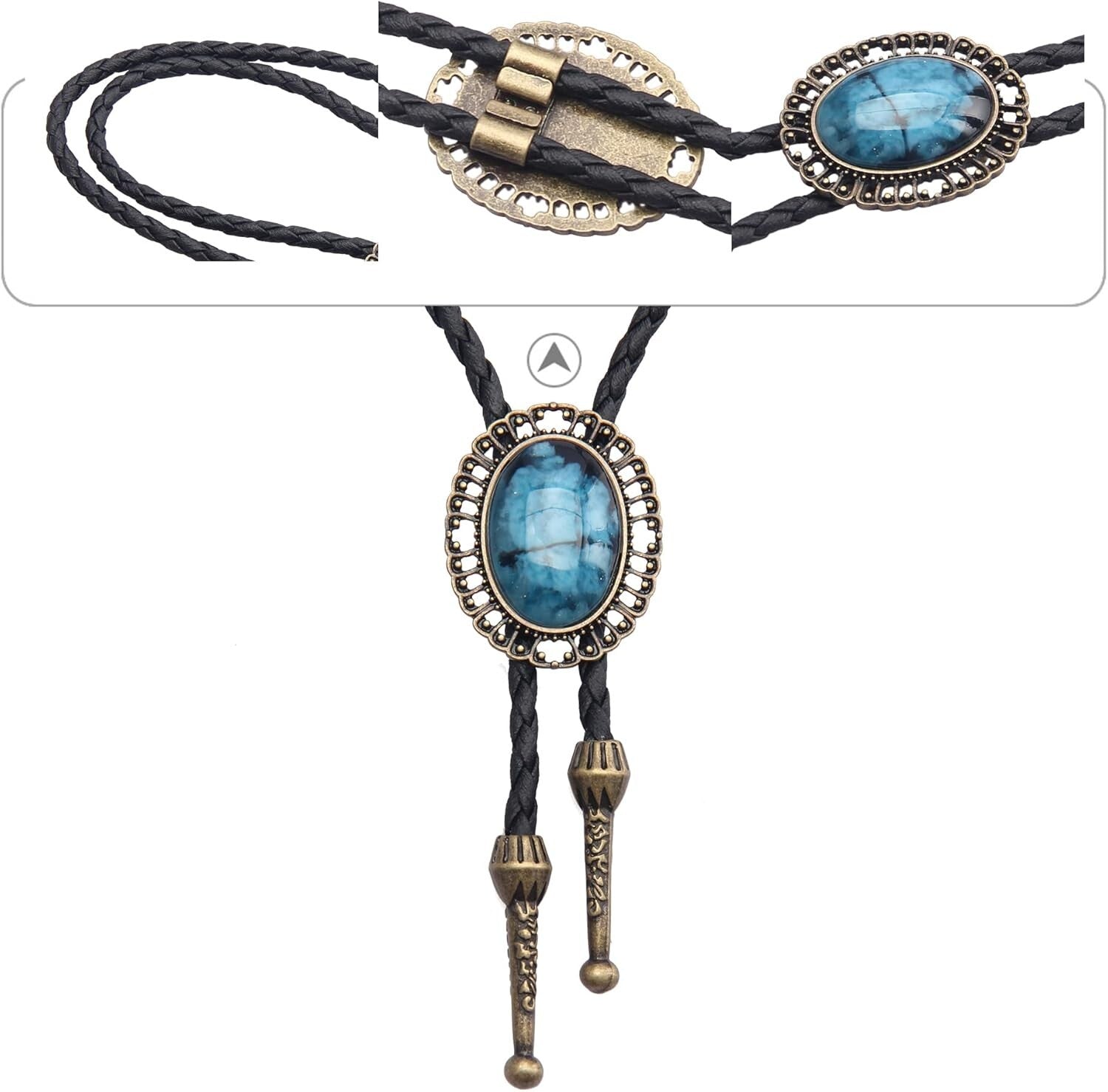 Western Leather Bolo Tie – Native American Style Adjustable Cowgirl Necklace