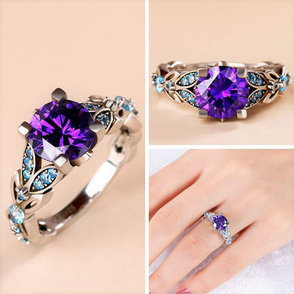 4.3 Carat Personalized Sterling Silver Butterfly Ring Set for Women – Purple Amethyst Round Cut Bridal Wedding Engagement Eternity Promise Rings