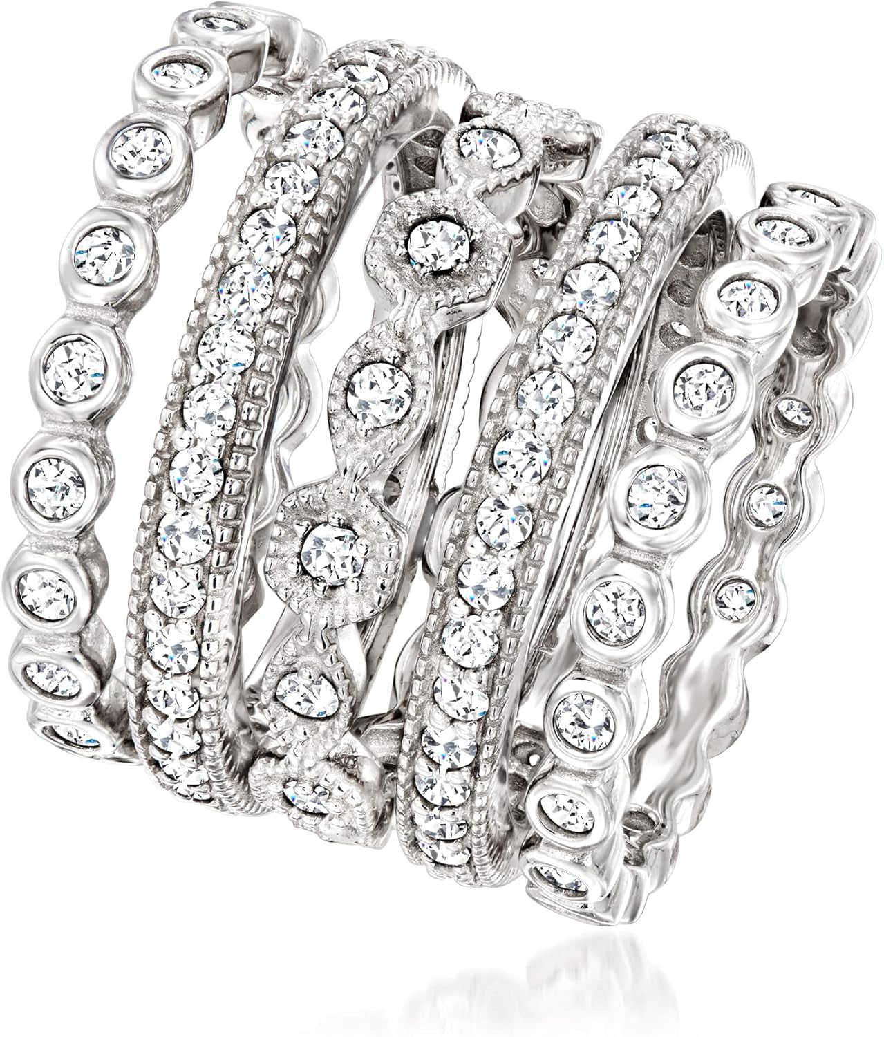 💎 2.50 Ct. T.W. Cubic Zirconia Eternity Band Ring Set – 5 Stackable Sterling Silver Rings for Women